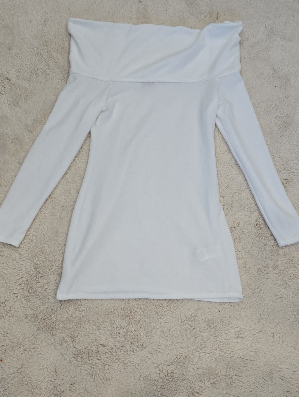Remade White Off-Shoulder Foldover Sweatshirt Dress